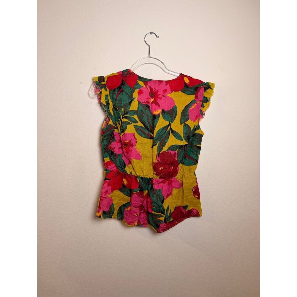 Zara Basic 100% Linen Tropical Floral Twist Front Top - Picture 2 of 5